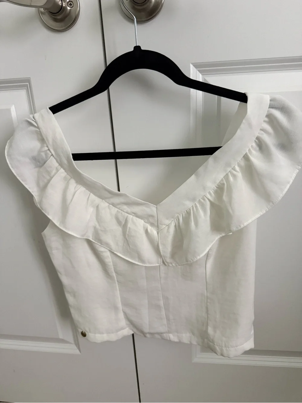 White Ruffle Off-Shoulder Crop Top - Picture 1 of 6